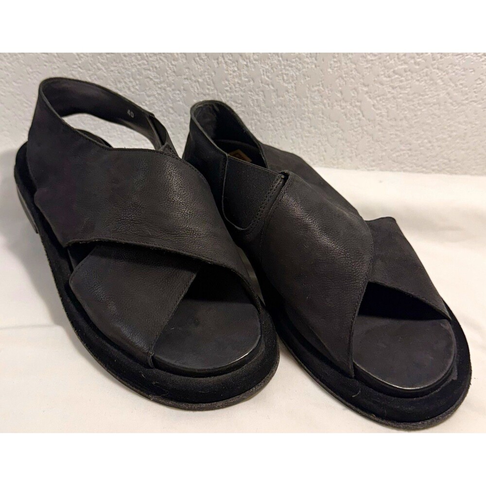 MOMA Women Black Leather Slingback Sandals EU 40 US 10 Made in Italy